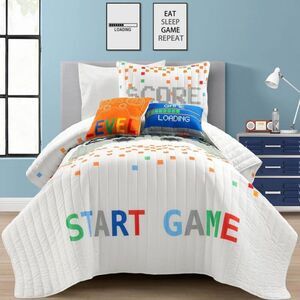Lush Decor - 4pc Twin Kids' Video Games Reversible Oversized Qu White